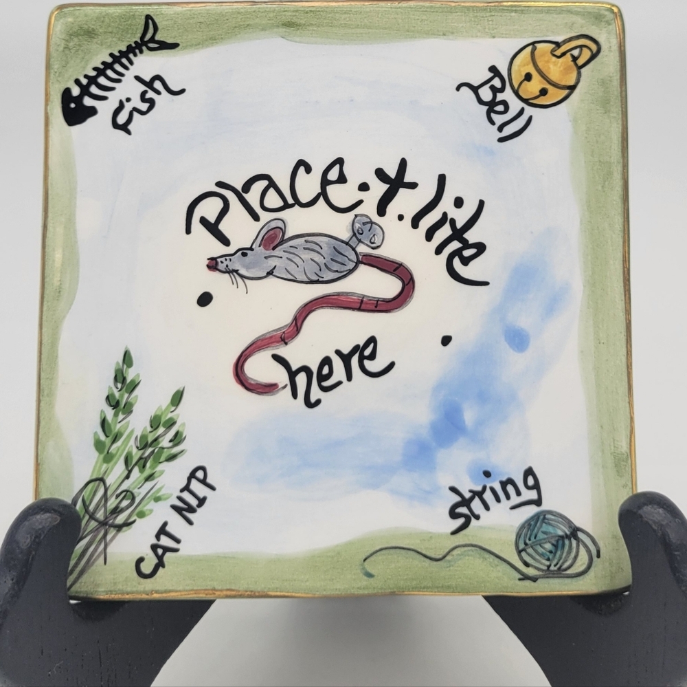 Blue Sky Cat & Mouse Ceramic Candle Plate Tile